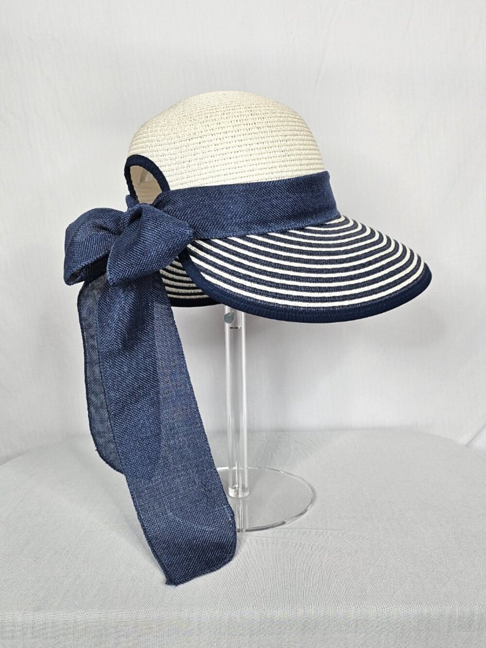 Packable Wide Brim Sun Hat | Navy Bow | Beach Resort Cruise | Adjustable - Picture 6 of 16